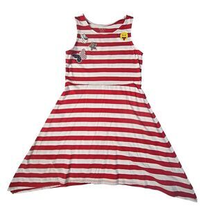 The Childrens Place Striped Sharkbite Dress Kids XL 14 Red Americana Kidcore
